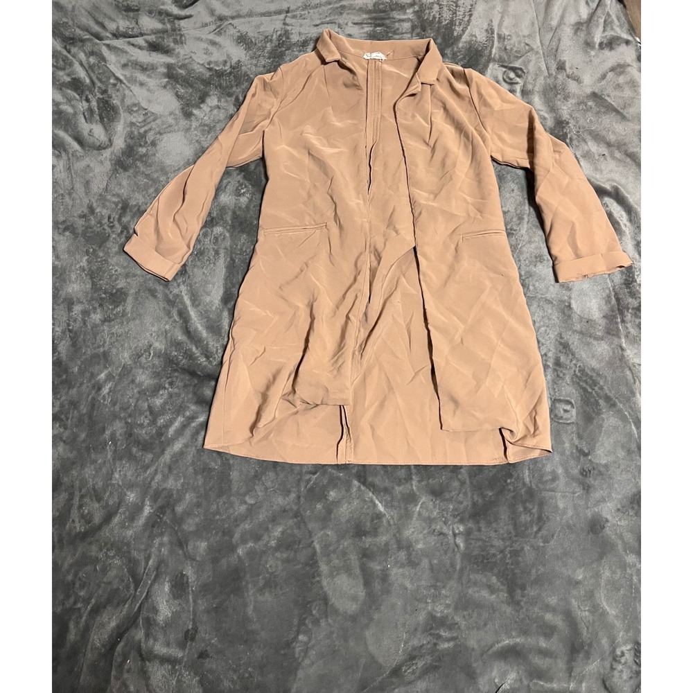 HAVE Los Angeles Womens Tan Open Front Duster Jacket Size M Beige Long Sleeve